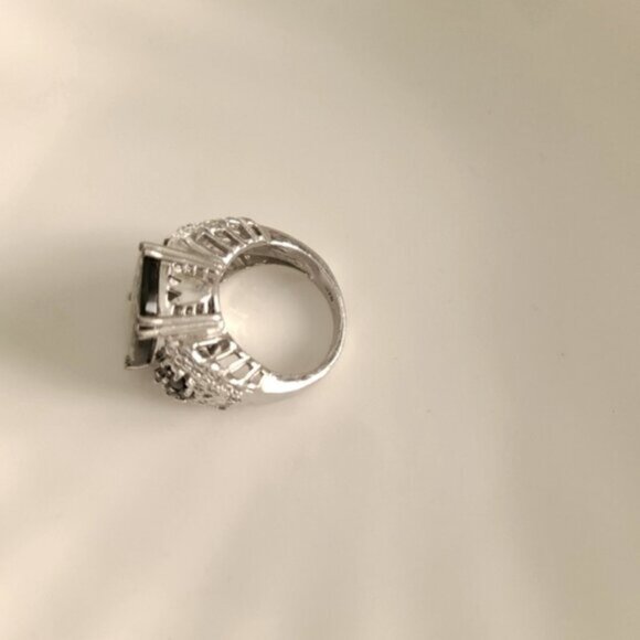 Vintage Sterling Silver 925 Black Goldenite Jade Cocktail Statement Ring - Picture 12 of 13